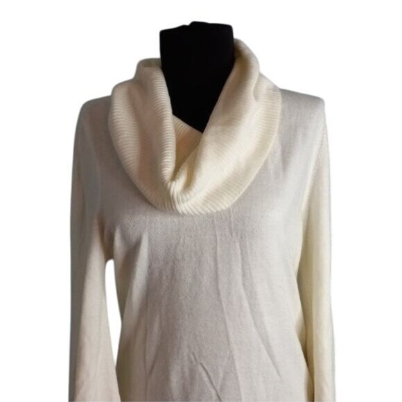 Luxe By Mercer Street Studio Size L Ivory 3/4 Sleeve Cowl Neck Sweater Acrylic - Picture 2 of 9